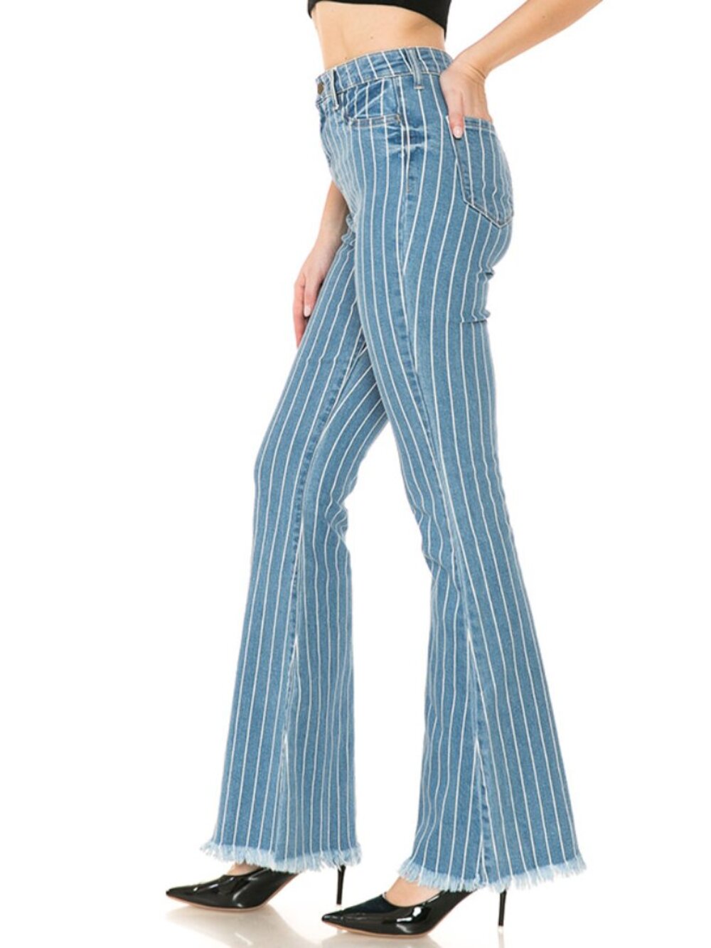Cello High Rise Stripe Flare Jeans